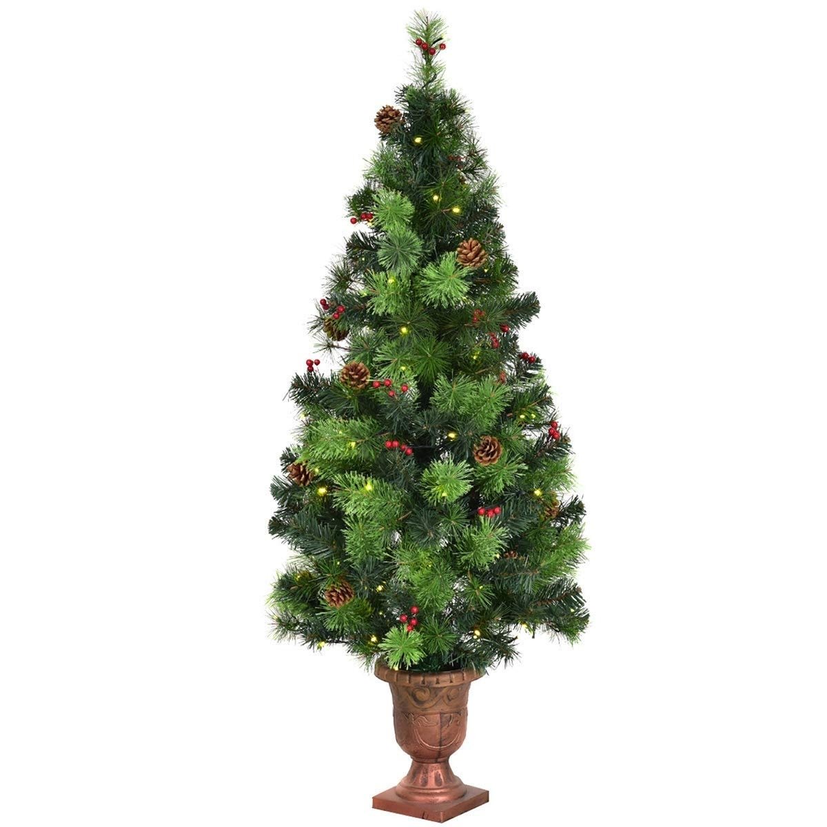 3/4/5 Feet LED Christmas Tree with Red Berries Pine Cones-5 ft, Green Christmas Tree   at Gallery Canada