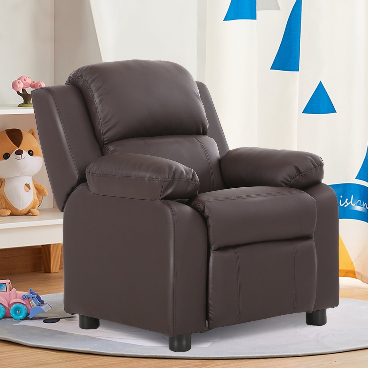 ceshi-Deluxe Padded Kids Sofa Armchair Recliner Headrest Children w/ Storage Arm Brown, Brown Kids Chairs & Seating   at Gallery Canada