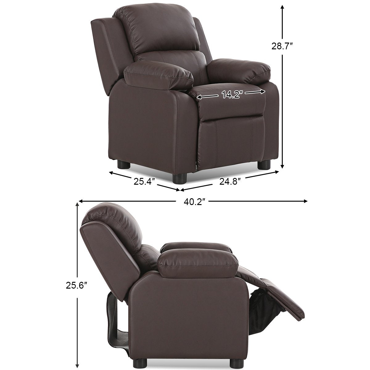 ceshi-Deluxe Padded Kids Sofa Armchair Recliner Headrest Children w/ Storage Arm Brown, Brown Kids Chairs & Seating   at Gallery Canada