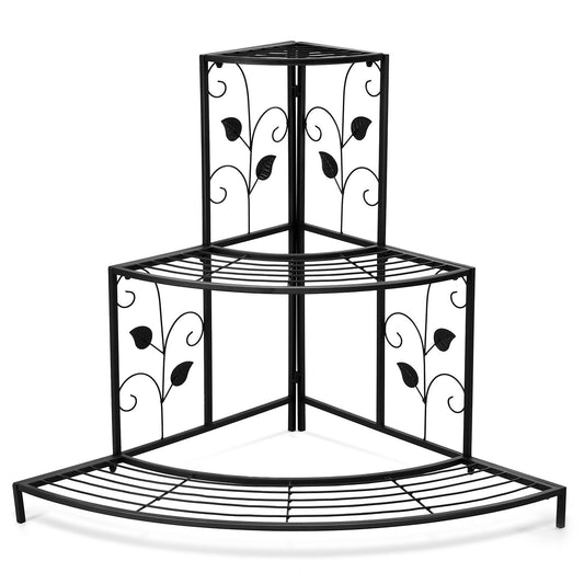 3 Tier Floral Corner Metal Plant Pot Rack, Black - Gallery Canada