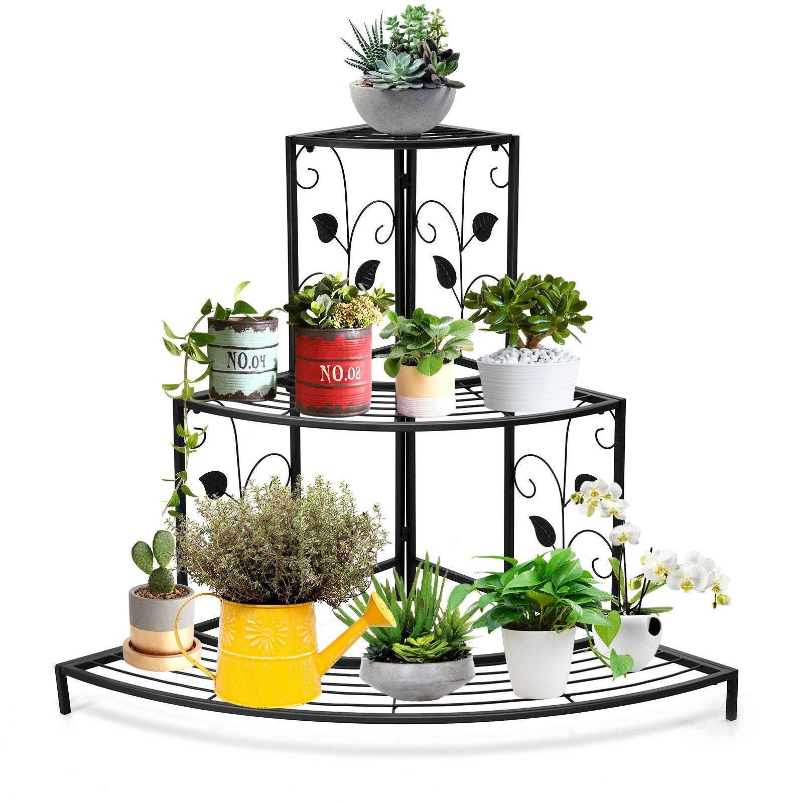 3 Tier Floral Corner Metal Plant Pot Rack, Black Plant Stands   at Gallery Canada