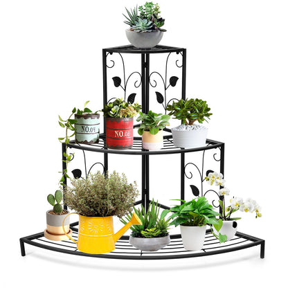 3 Tier Floral Corner Metal Plant Pot Rack, Black Plant Stands   at Gallery Canada