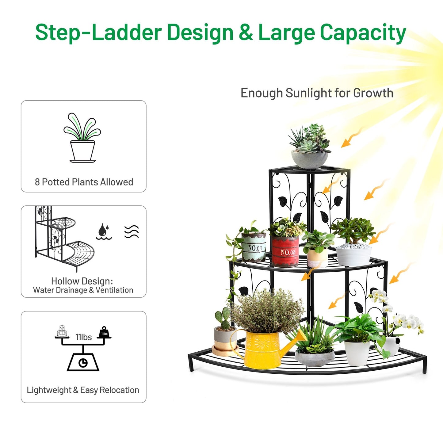 3 Tier Floral Corner Metal Plant Pot Rack, Black Plant Stands   at Gallery Canada