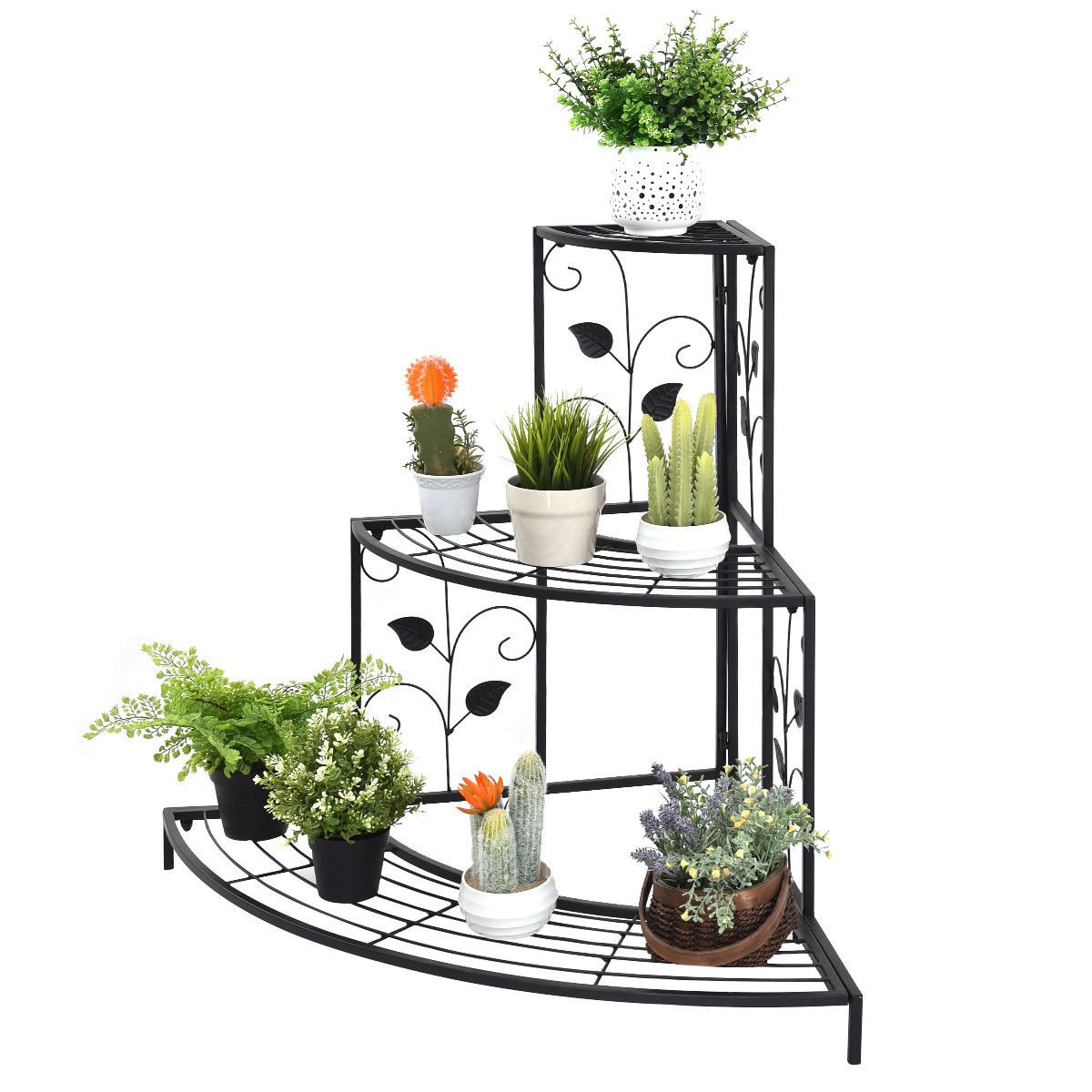 3 Tier Floral Corner Metal Plant Pot Rack, Black Plant Stands   at Gallery Canada