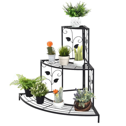 3 Tier Floral Corner Metal Plant Pot Rack, Black Plant Stands   at Gallery Canada