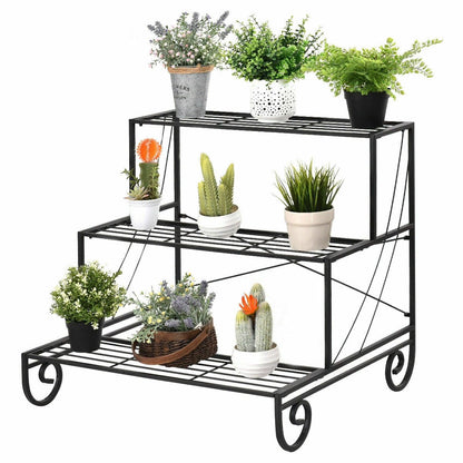 3 Tier Outdoor Metal Garden Planter Holder Shelf, Black Plant Stands   at Gallery Canada