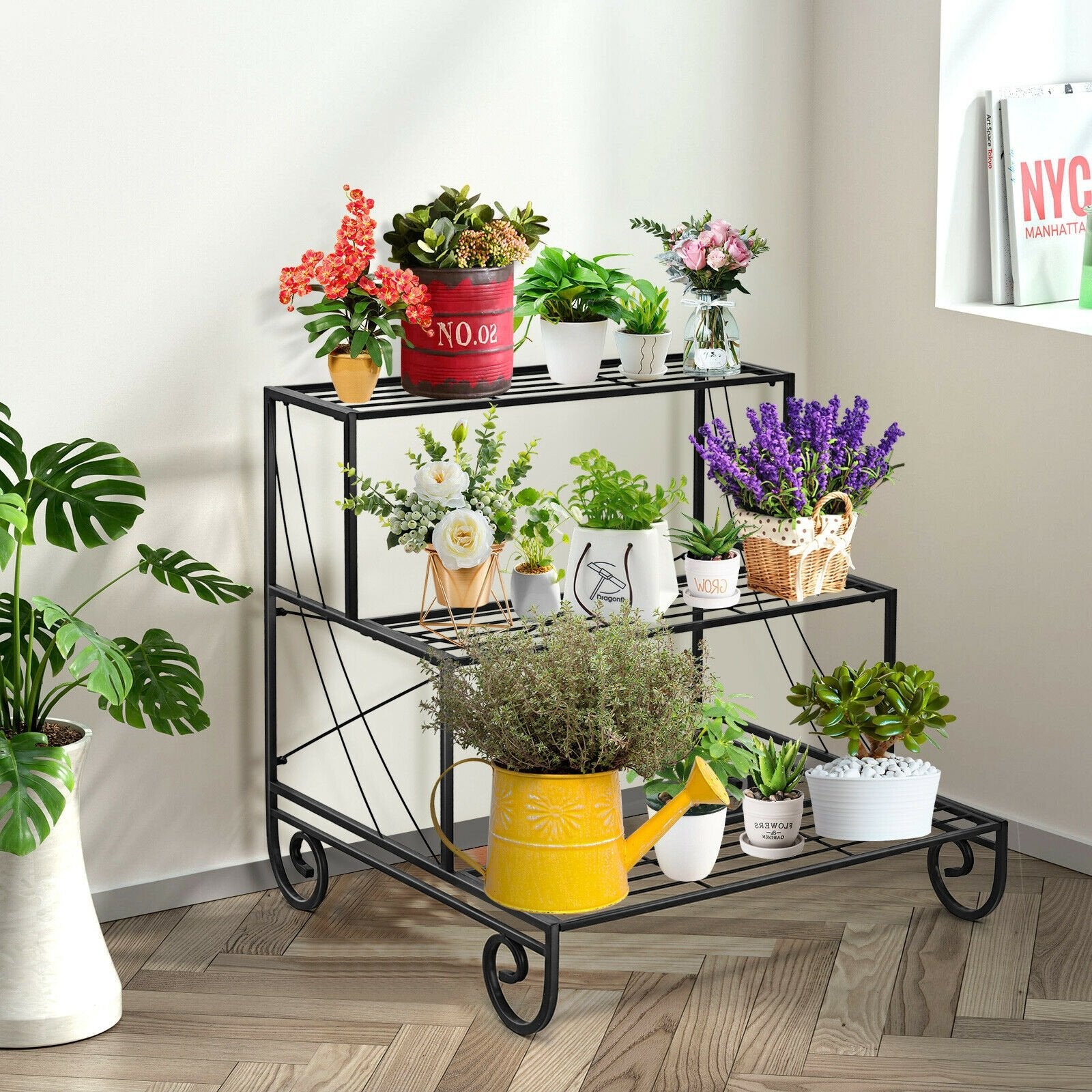 3 Tier Outdoor Metal Garden Planter Holder Shelf, Black Plant Stands   at Gallery Canada