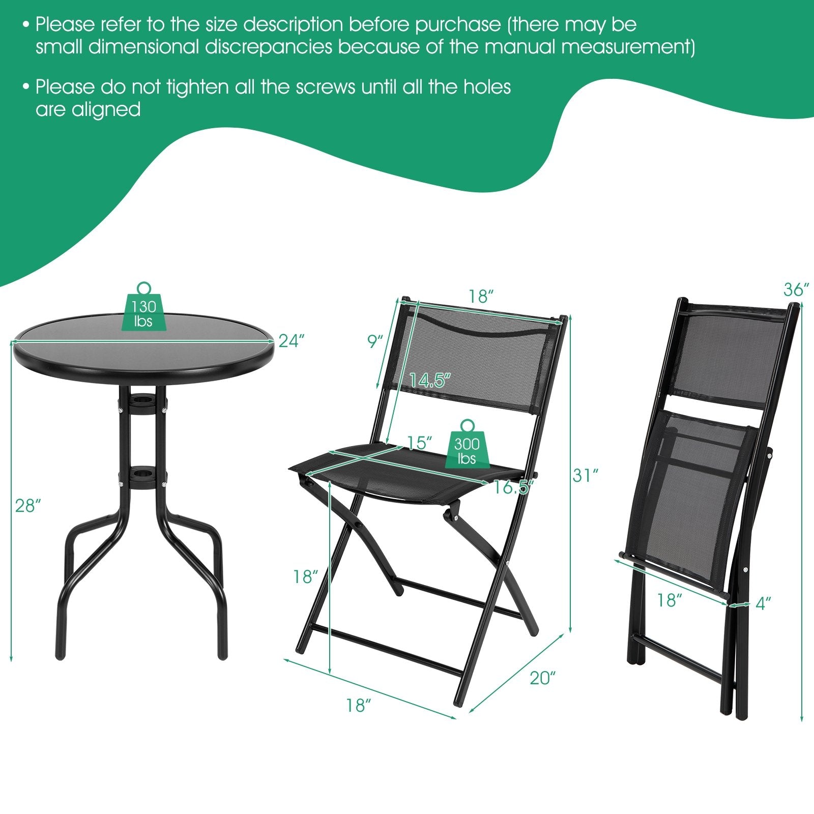 3 Pieces Folding Bistro Table Chairs Set for Indoor and Outdoor, Black Patio Conversation Sets   at Gallery Canada