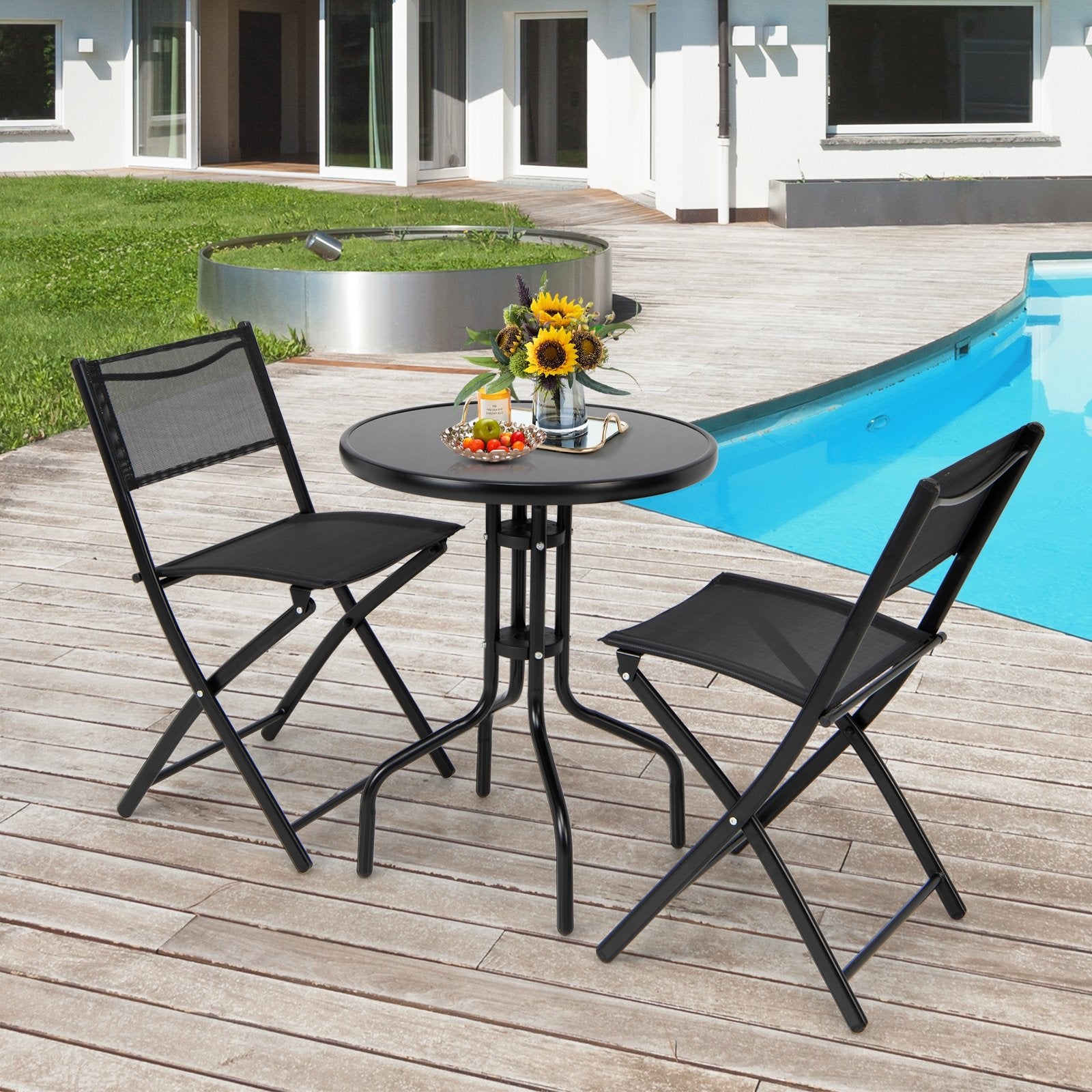 3 Pieces Folding Bistro Table Chairs Set for Indoor and Outdoor, Black Patio Conversation Sets   at Gallery Canada