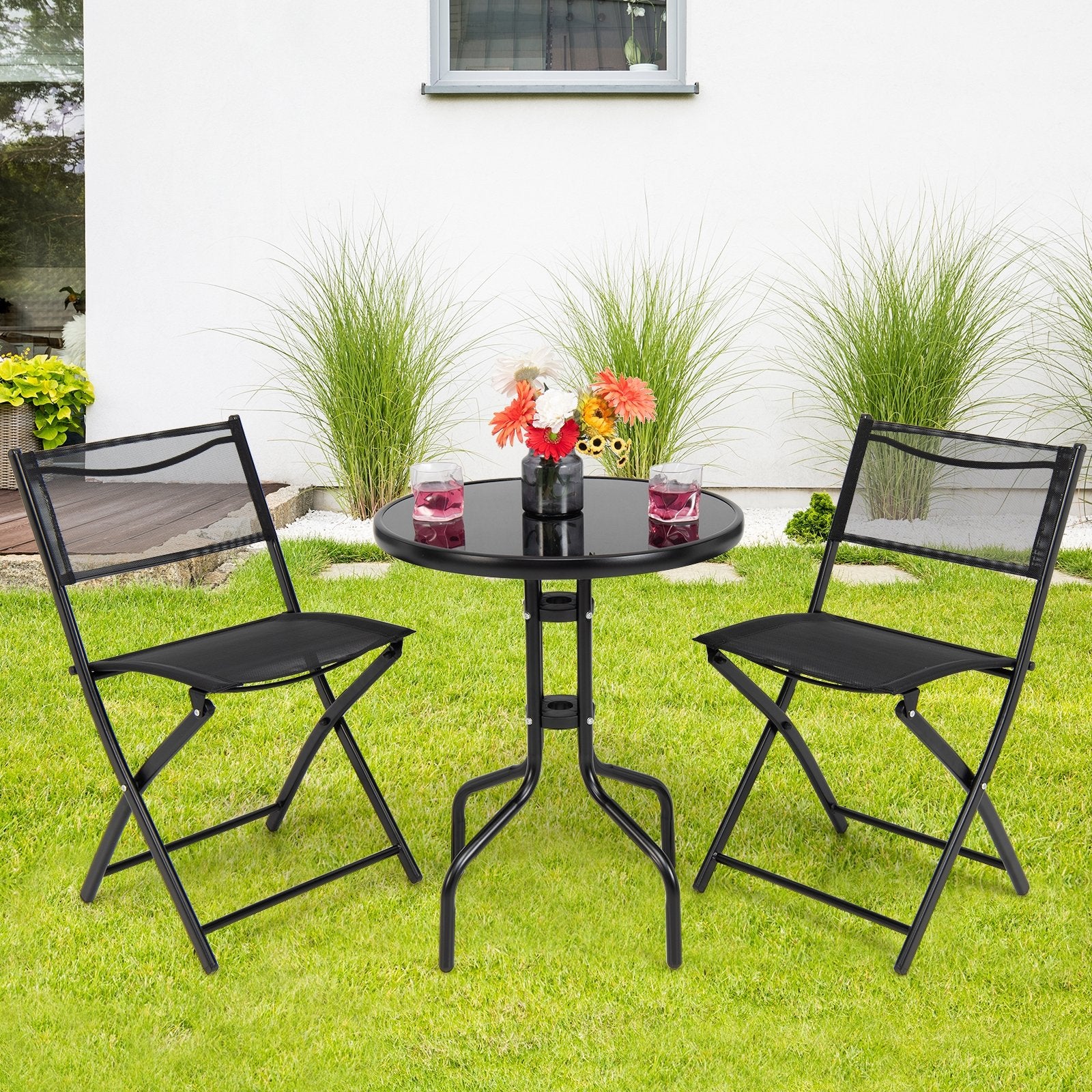 3 Pieces Folding Bistro Table Chairs Set for Indoor and Outdoor, Black Patio Conversation Sets   at Gallery Canada