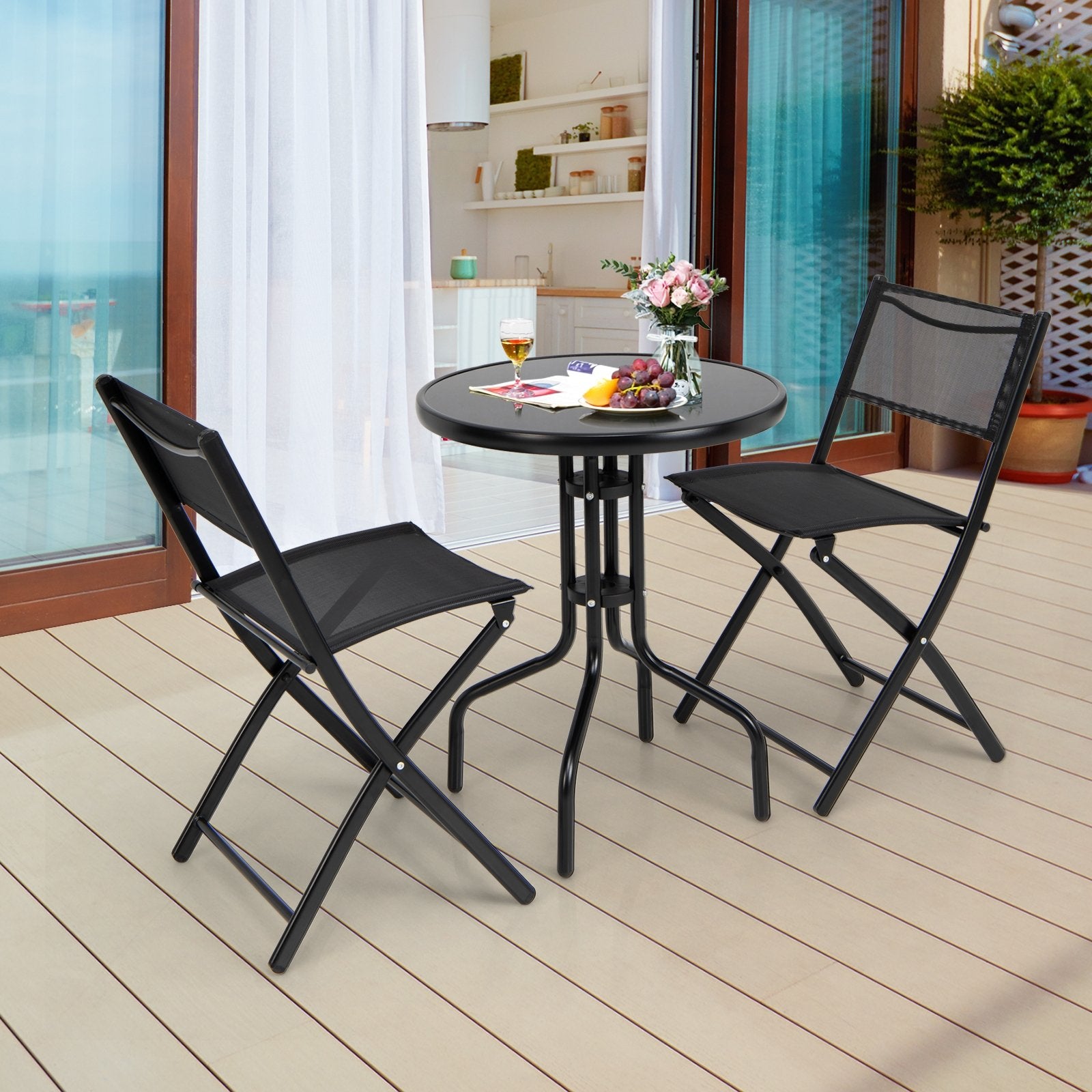 3 Pieces Folding Bistro Table Chairs Set for Indoor and Outdoor, Black Patio Conversation Sets   at Gallery Canada