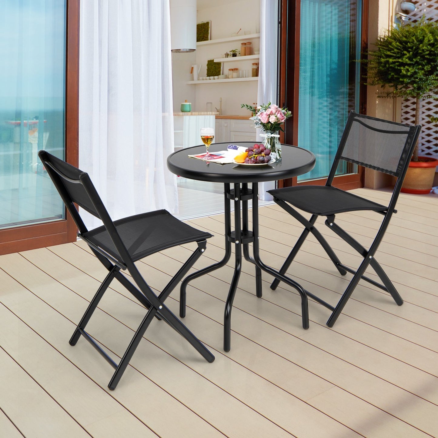 3 Pieces Folding Bistro Table Chairs Set for Indoor and Outdoor, Black Patio Conversation Sets   at Gallery Canada