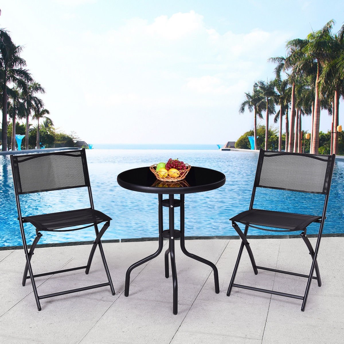 3 Pieces Folding Bistro Table Chairs Set for Indoor and Outdoor, Black Patio Conversation Sets   at Gallery Canada