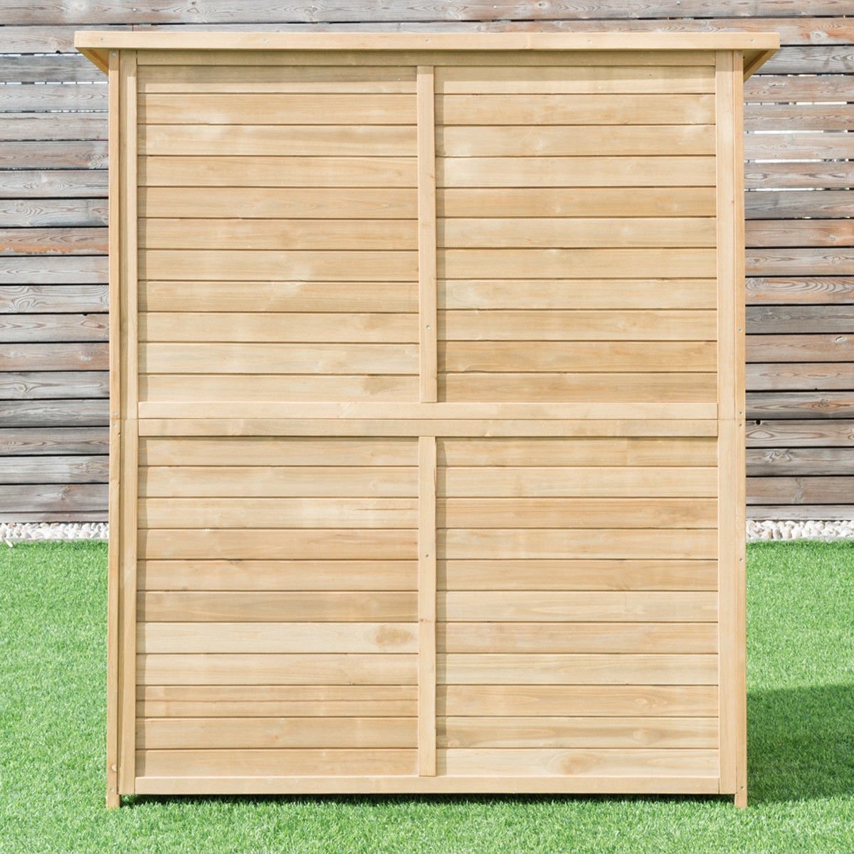 64 Inch Outdoor Wooden Storage Shed with Double Lockable Doors for Backyard, Natural - Gallery Canada