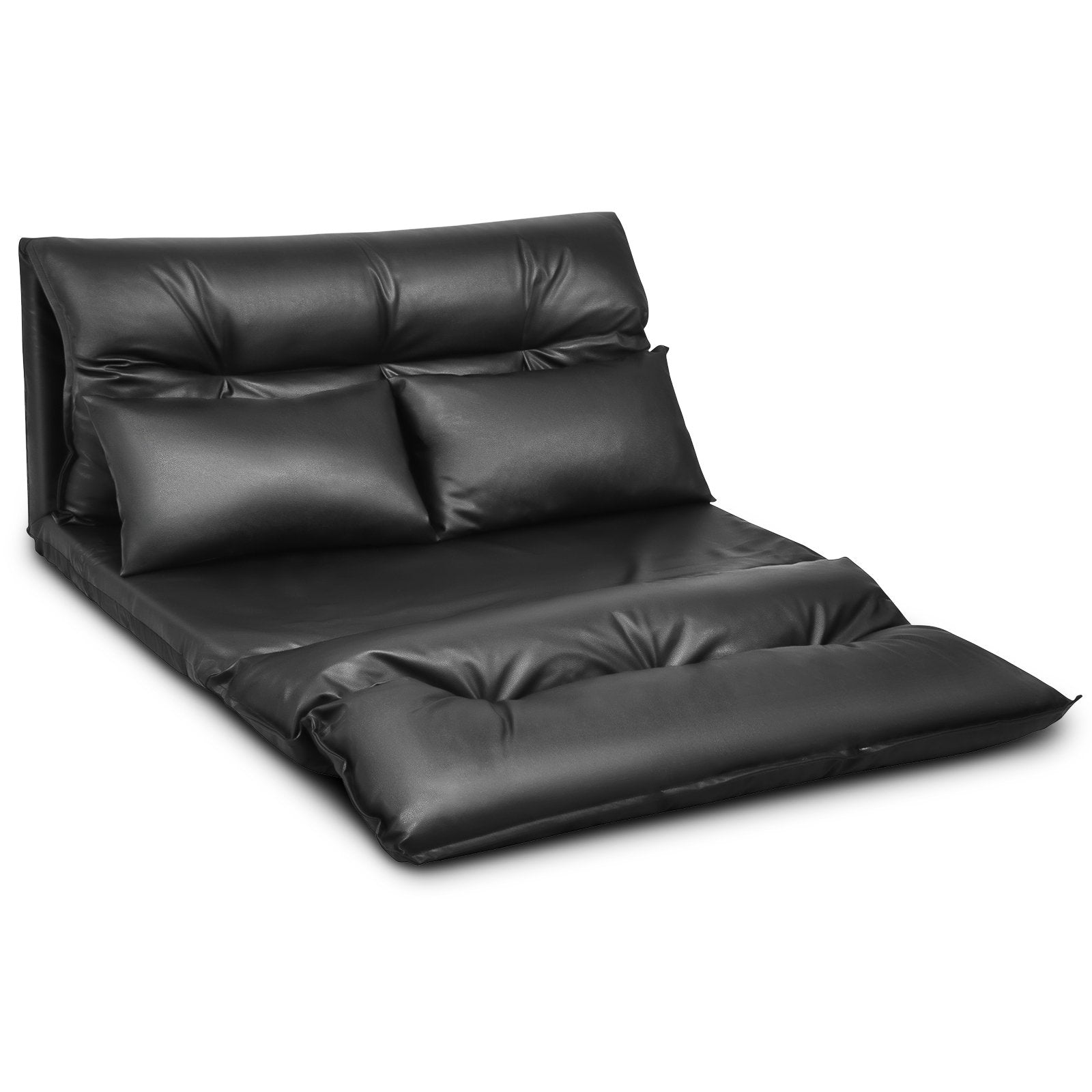 Foldable PU Leather Leisure Floor Sofa Bed with 2 Pillows, Black Floor Chairs   at Gallery Canada