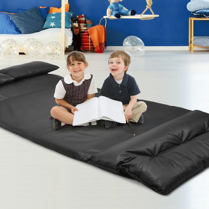 Foldable PU Leather Leisure Floor Sofa Bed with 2 Pillows, Black Floor Chairs   at Gallery Canada