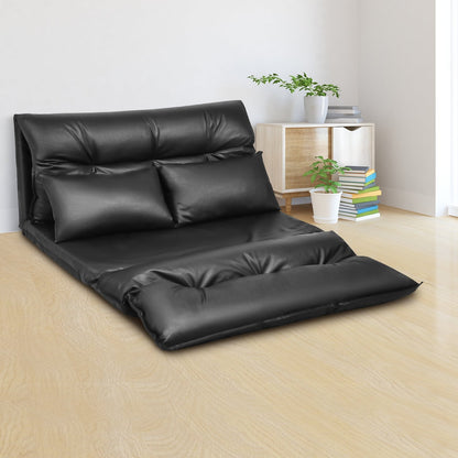 Foldable PU Leather Leisure Floor Sofa Bed with 2 Pillows, Black Floor Chairs   at Gallery Canada