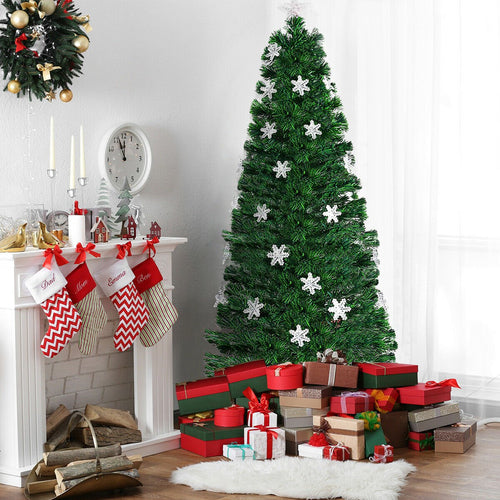 4 / 5 / 6 Feet LED Optic Artificial Christmas Tree with Snowflakes, Green