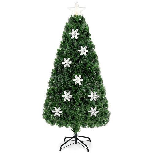 4 / 5 / 6 Feet LED Optic Artificial Christmas Tree with Snowflakes, Green