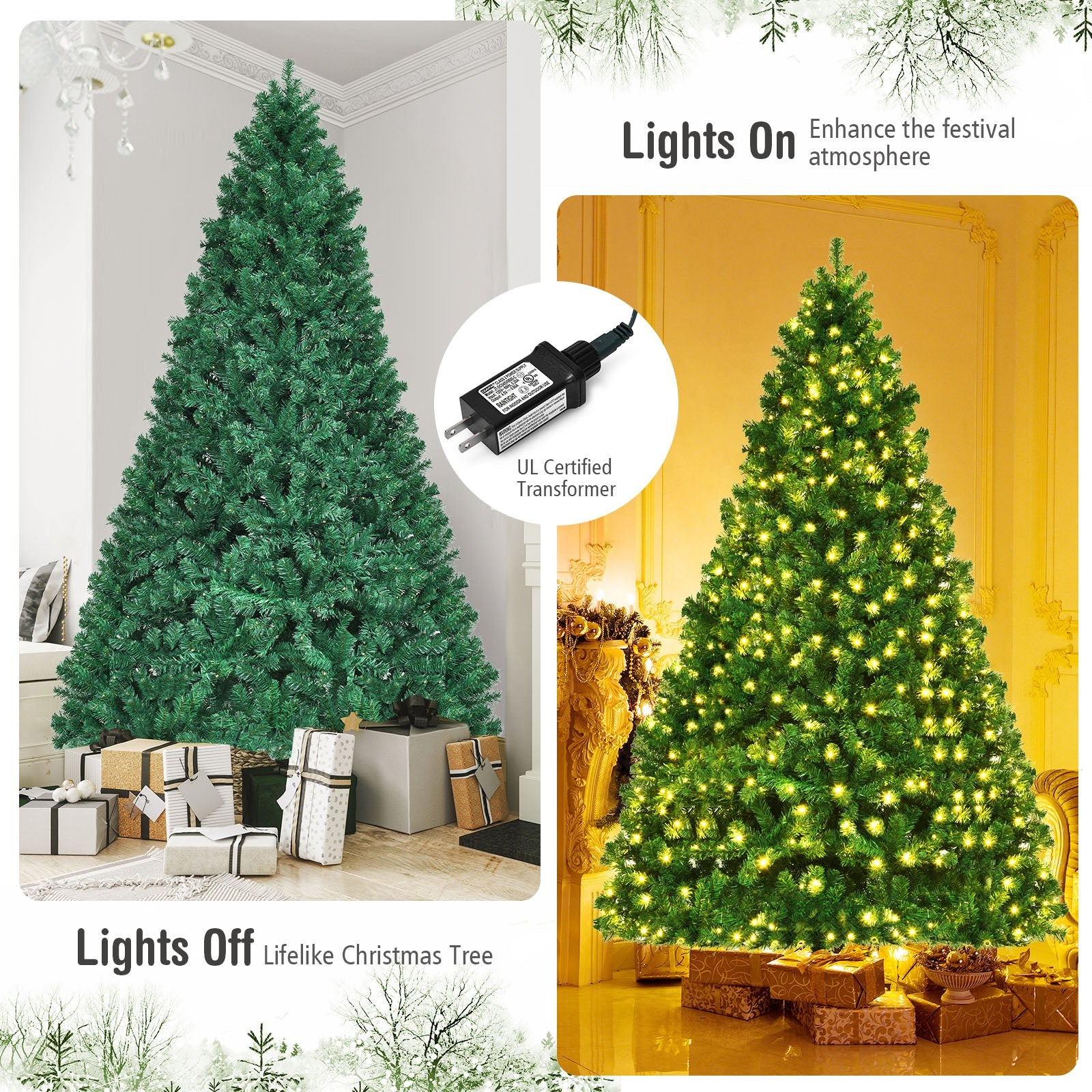 8 Feet PVC Artificial Christmas Tree with LED Lights-8 ft, Green Christmas Tree   at Gallery Canada