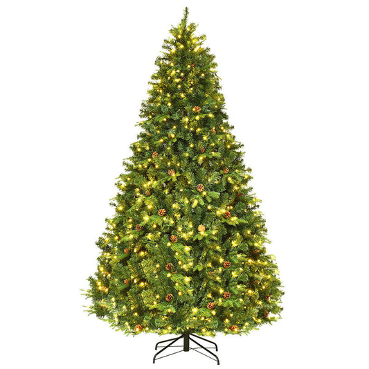 Flocked Artificial Christmas Tree with LED Lights and Pine Cones-8 ft, Green Christmas Tree   at Gallery Canada