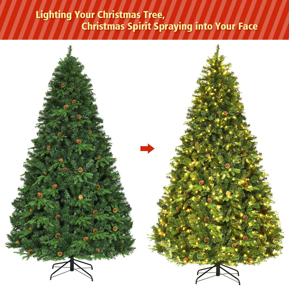Flocked Artificial Christmas Tree with LED Lights and Pine Cones-8 ft, Green Christmas Tree   at Gallery Canada