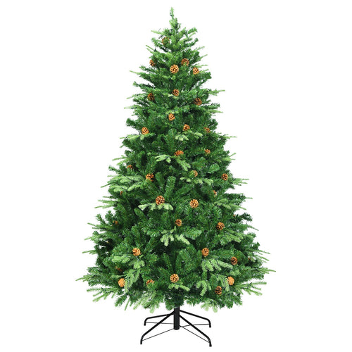 Artificial Christmas Tree with LED Lights and Pine Cones-7', Green