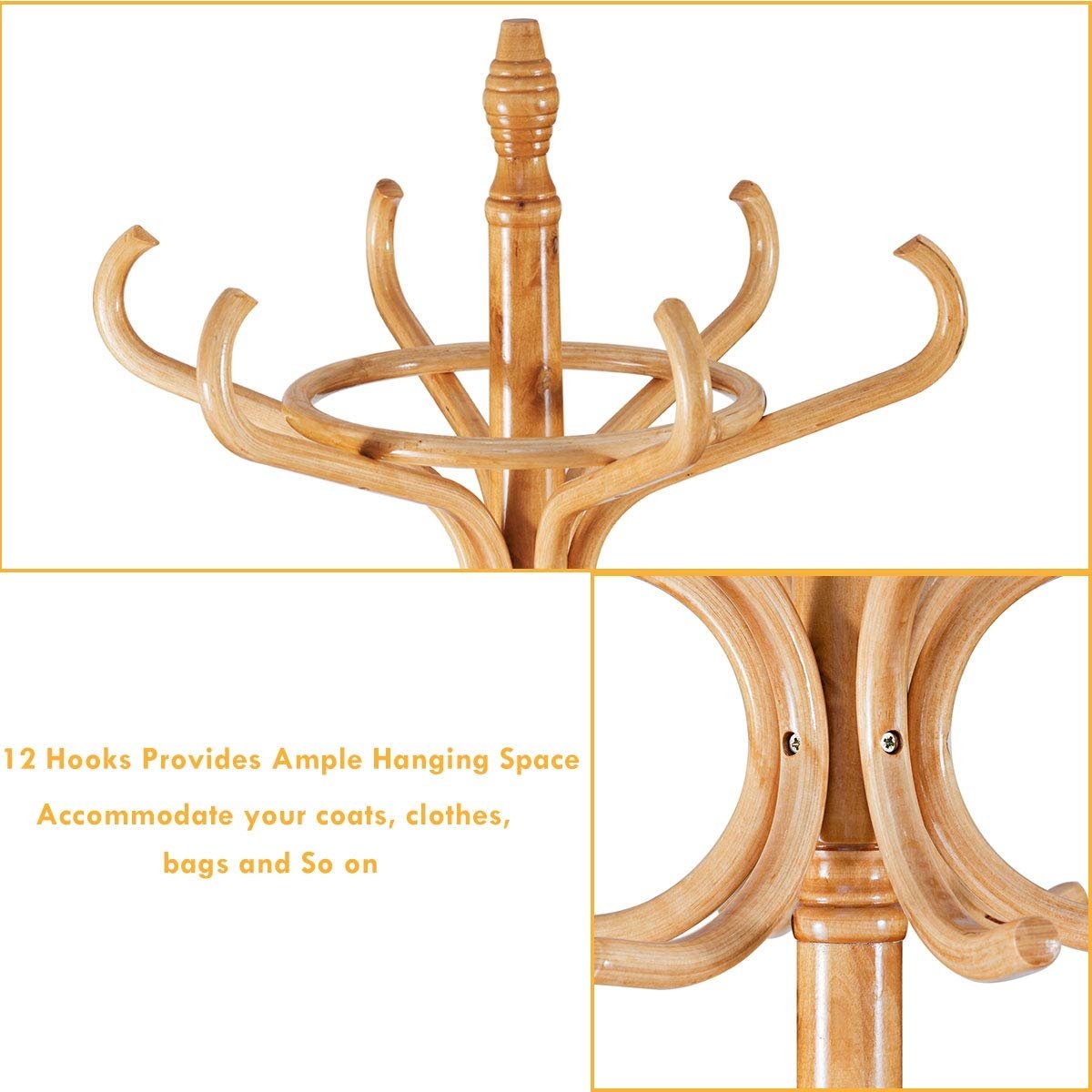 Wood Standing Hat Coat Rack with Umbrella Stand, Natural Coat Racks & Hall Trees   at Gallery Canada