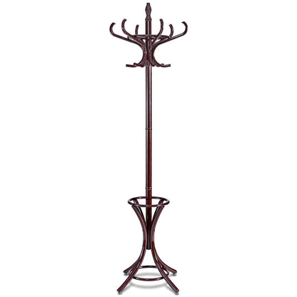 Wood Standing Hat Coat Rack w/ Umbrella Stand, Brown - Gallery Canada