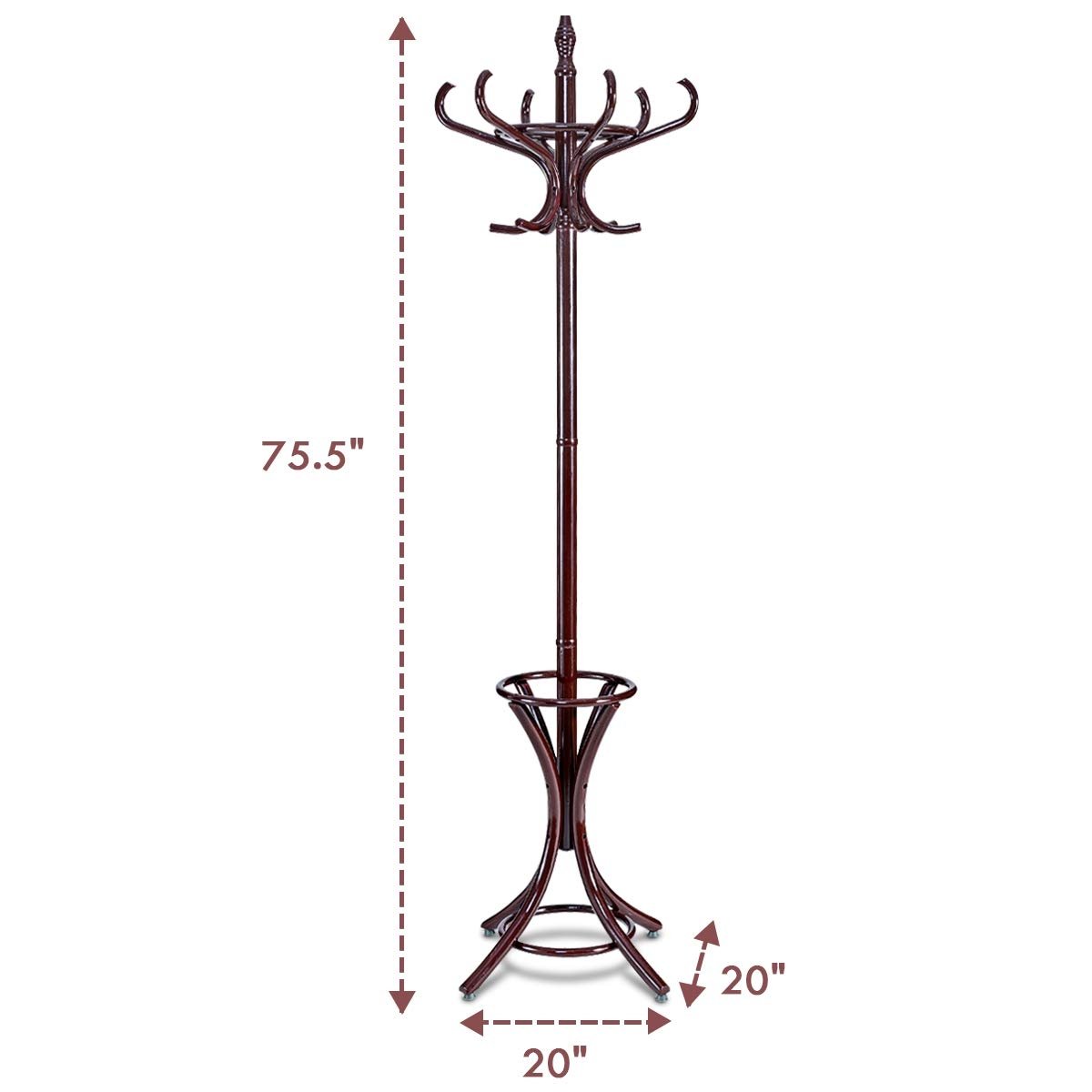 Wood Standing Hat Coat Rack w/ Umbrella Stand, Brown - Gallery Canada