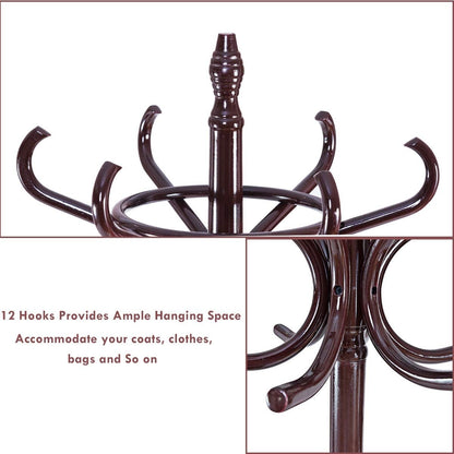 Wood Standing Hat Coat Rack w/ Umbrella Stand, Brown - Gallery Canada