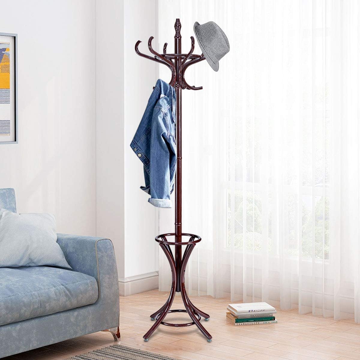 Wood Standing Hat Coat Rack w/ Umbrella Stand, Brown Coat Racks & Hall Trees   at Gallery Canada