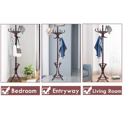 Wood Standing Hat Coat Rack w/ Umbrella Stand, Brown Coat Racks & Hall Trees   at Gallery Canada