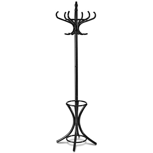 Wood Standing Hat Coat Rack w/ Umbrella Stand, Black - Gallery Canada