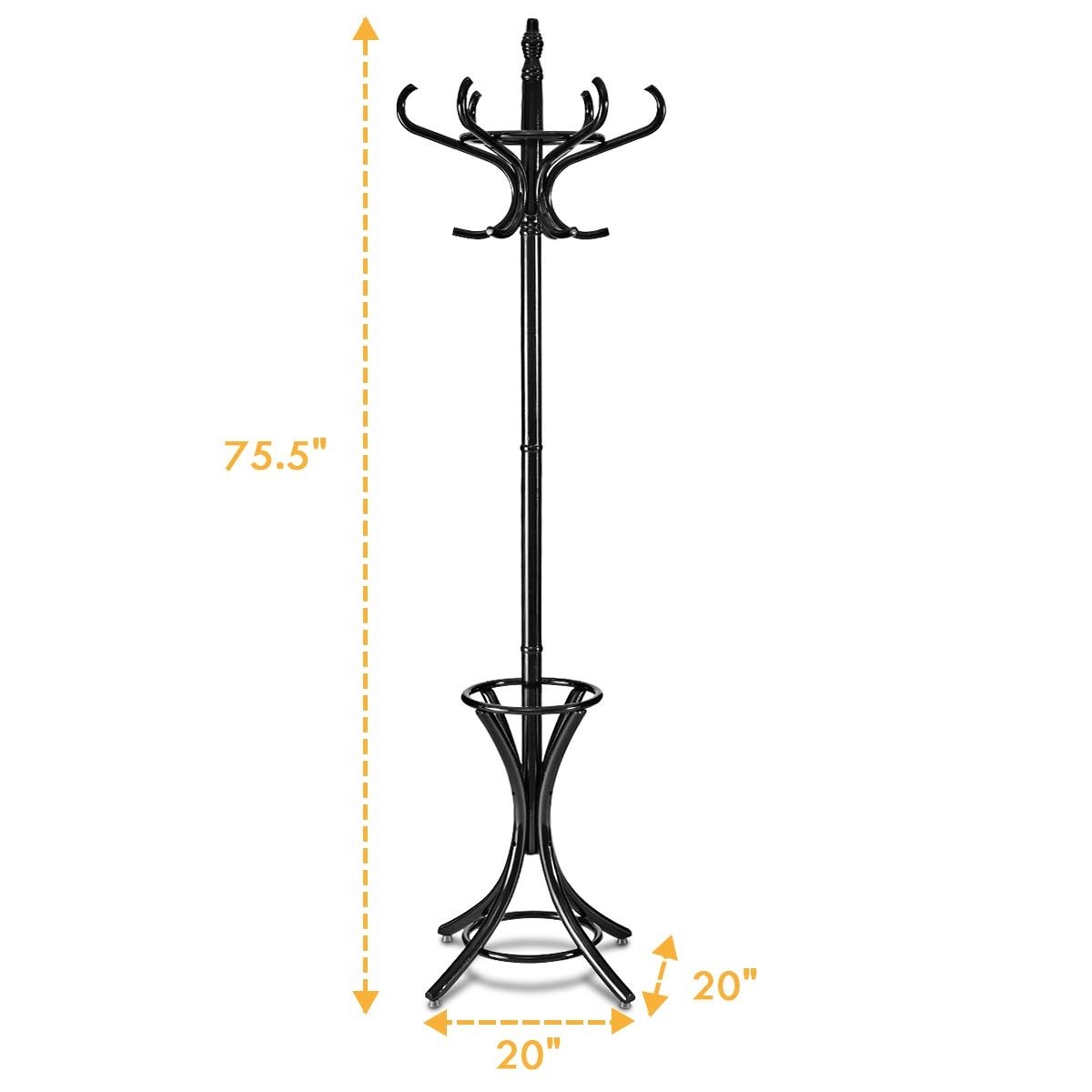 Wood Standing Hat Coat Rack w/ Umbrella Stand, Black - Gallery Canada