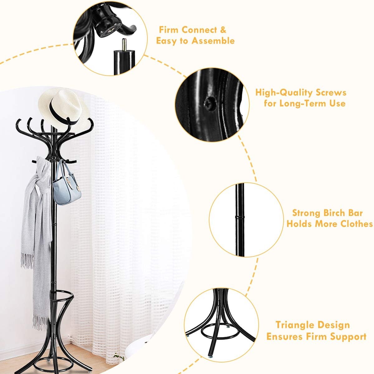 Wood Standing Hat Coat Rack w/ Umbrella Stand, Black Coat Racks & Hall Trees   at Gallery Canada