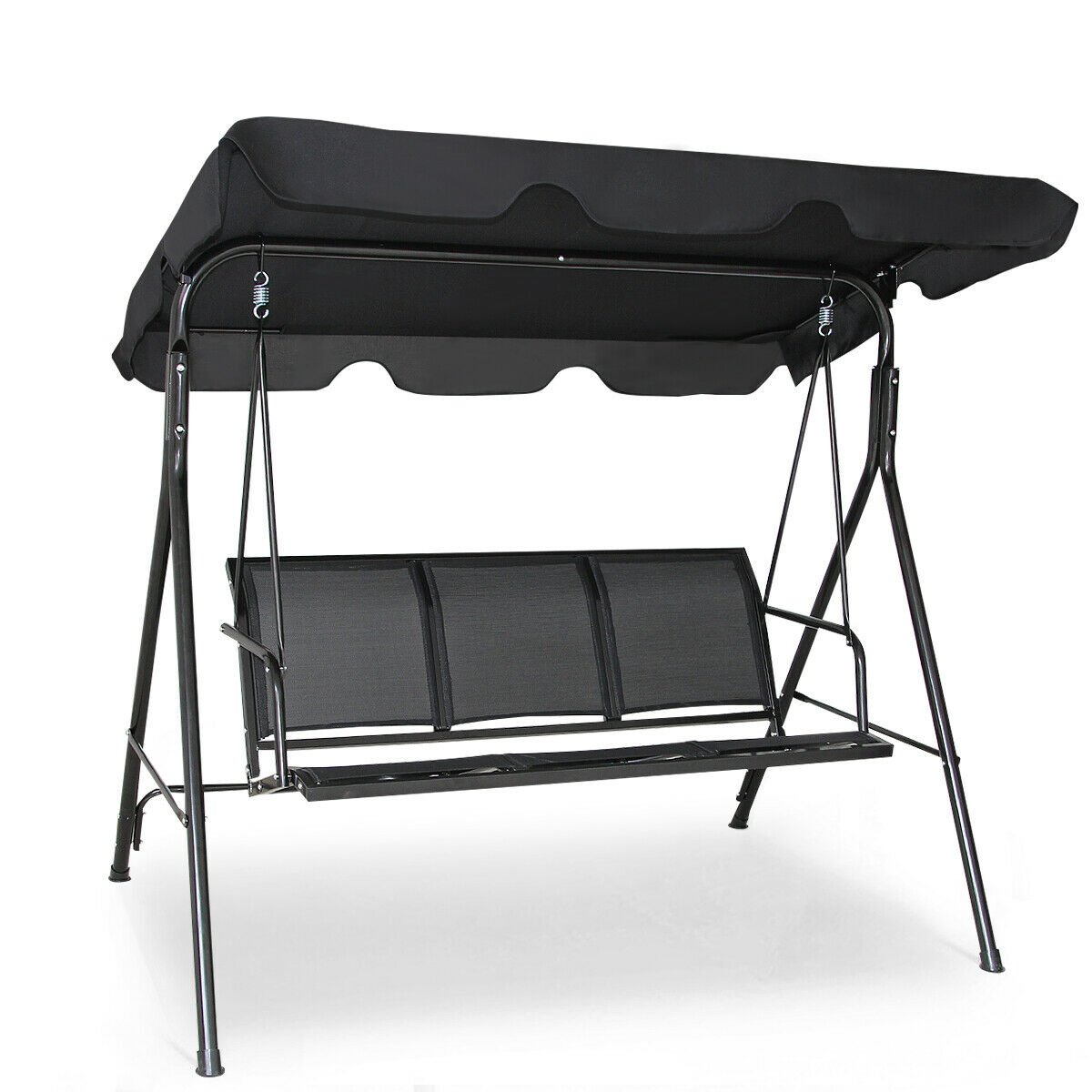 Outdoor Patio Swing Canopy 3 Person Canopy Swing Chair, Black Porch Swings   at Gallery Canada