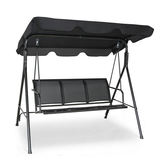 Outdoor Patio Swing Canopy 3 Person Canopy Swing Chair, Black