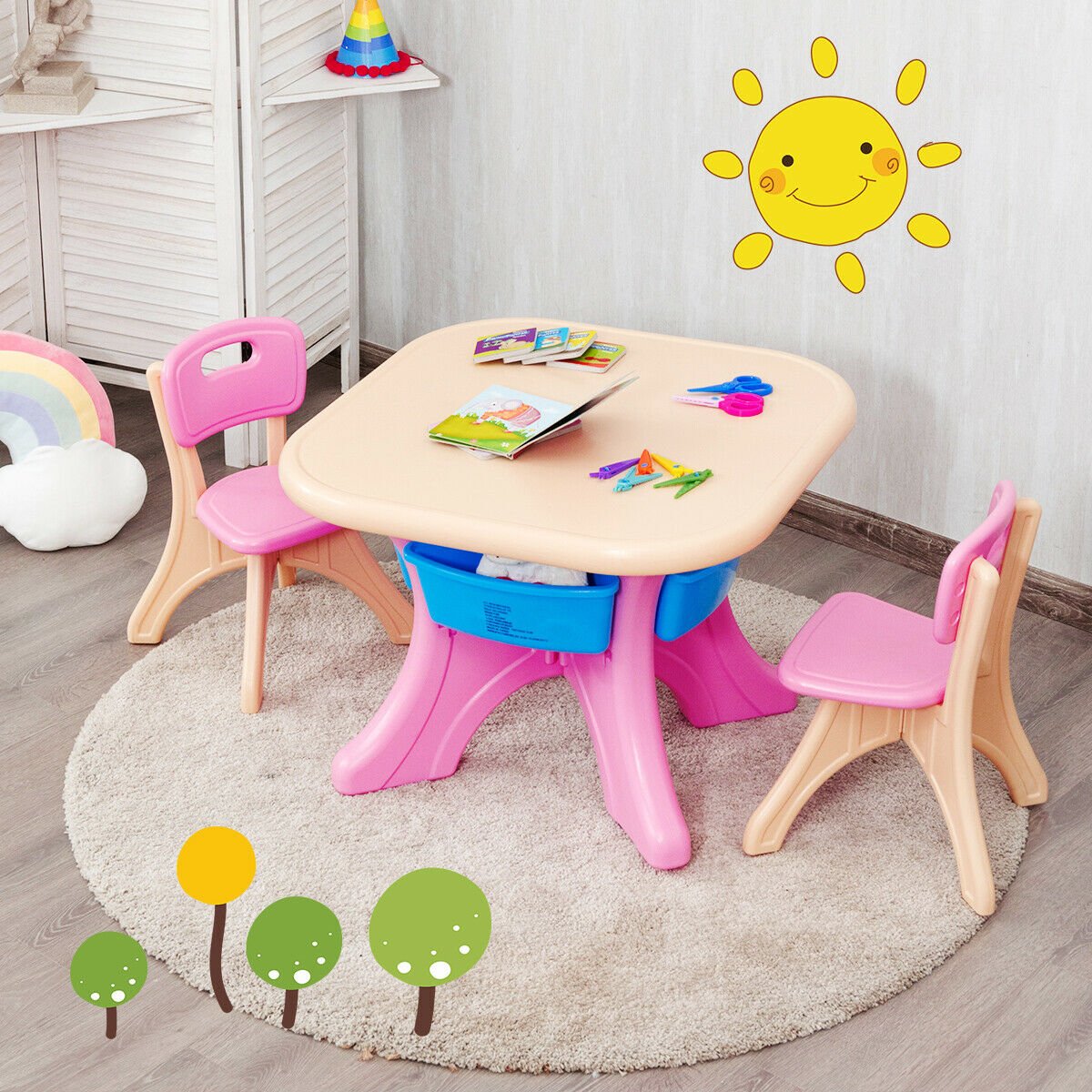 In/Outdoor 3-Piece Plastic Children Play Table & Chair Set, Multicolor Kids Table & Chair Sets   at Gallery Canada