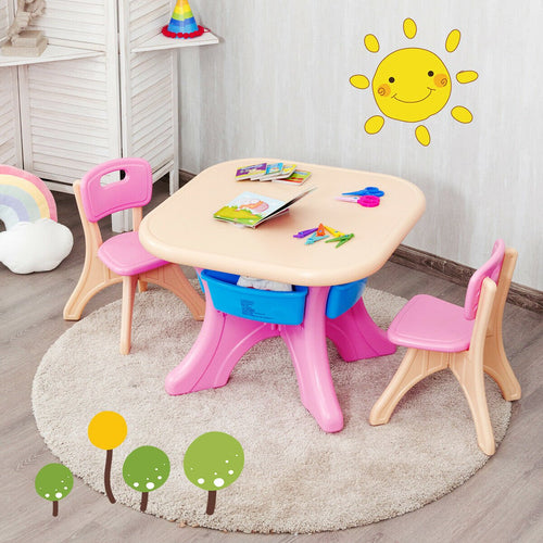 In/Outdoor 3-Piece Plastic Children Play Table & Chair Set, Multicolor