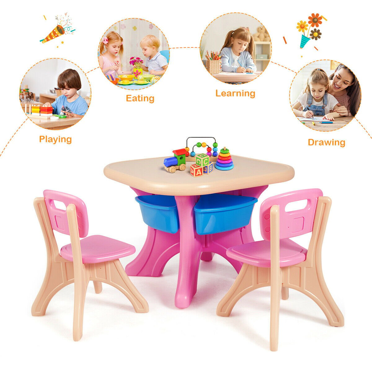 In/Outdoor 3-Piece Plastic Children Play Table & Chair Set, Multicolor Kids Table & Chair Sets   at Gallery Canada