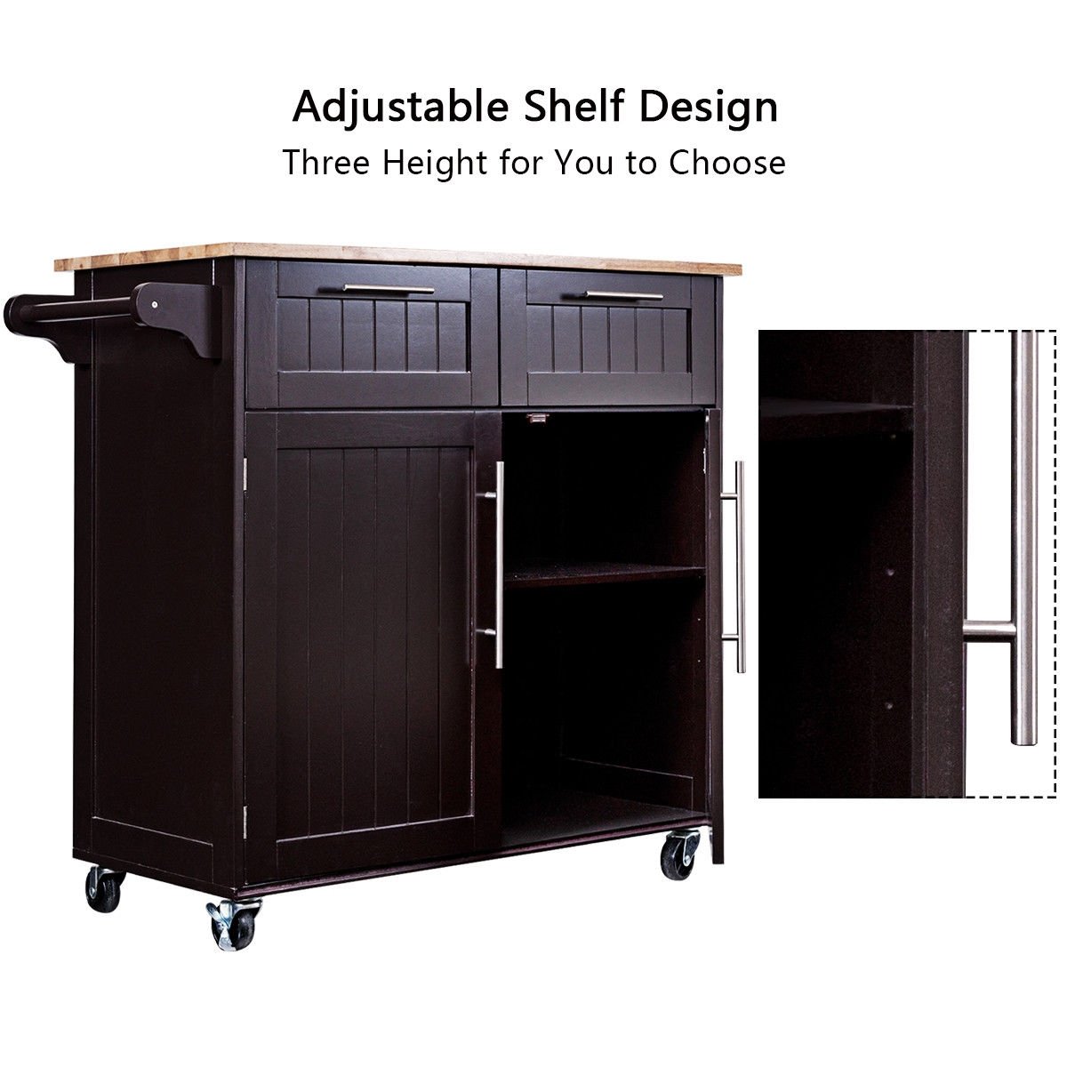 Heavy Duty Rolling Kitchen Cart with Tower Holder and Drawer, Brown Kitchen Islands & Carts   at Gallery Canada