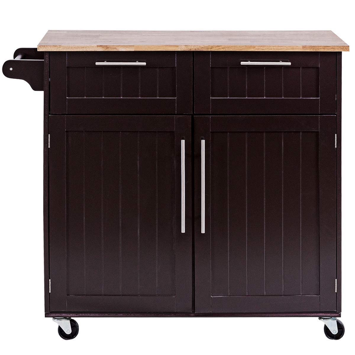 Heavy Duty Rolling Kitchen Cart with Tower Holder and Drawer, Brown Kitchen Islands & Carts   at Gallery Canada