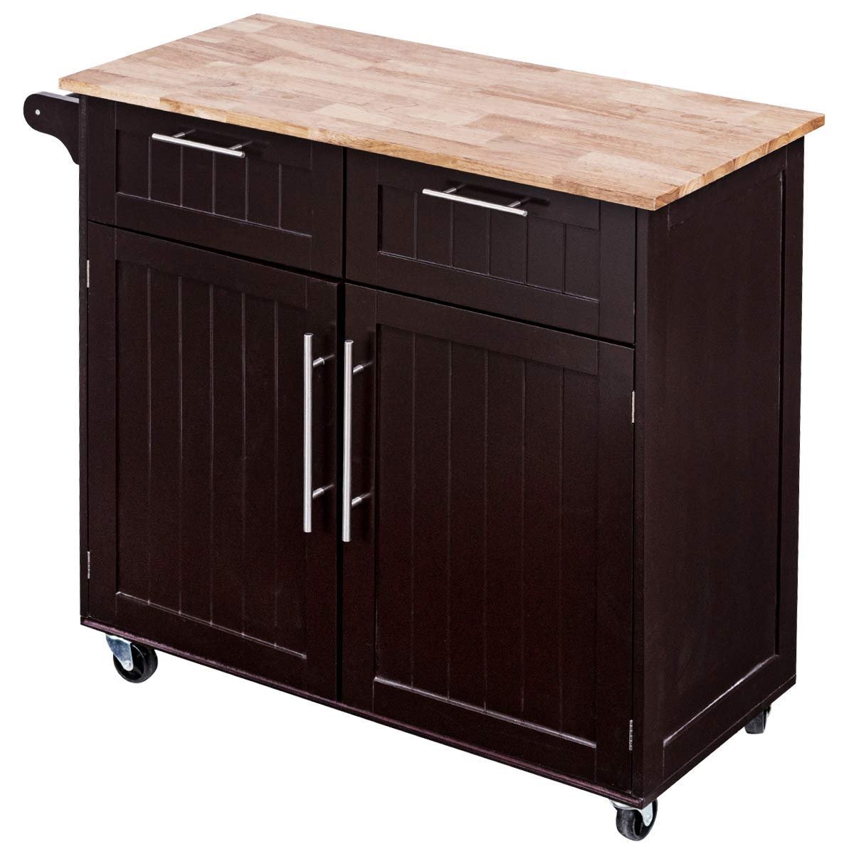 Heavy Duty Rolling Kitchen Cart with Tower Holder and Drawer, Brown Kitchen Islands & Carts   at Gallery Canada