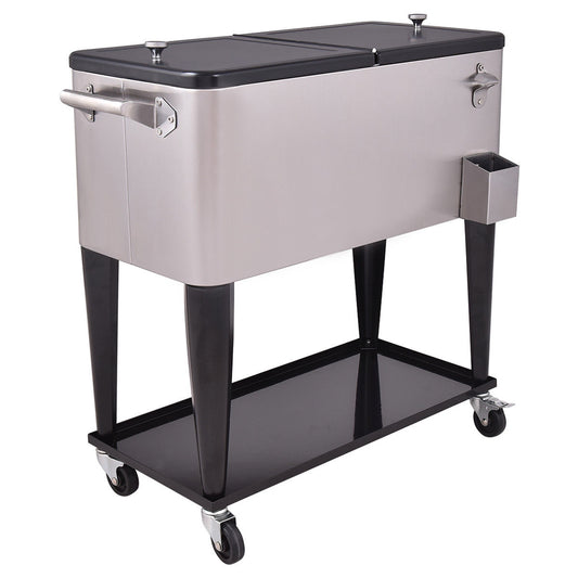 80 Quart Patio Rolling Stainless Steel Ice Beverage Cooler, Gray Coolers Gray  at Gallery Canada
