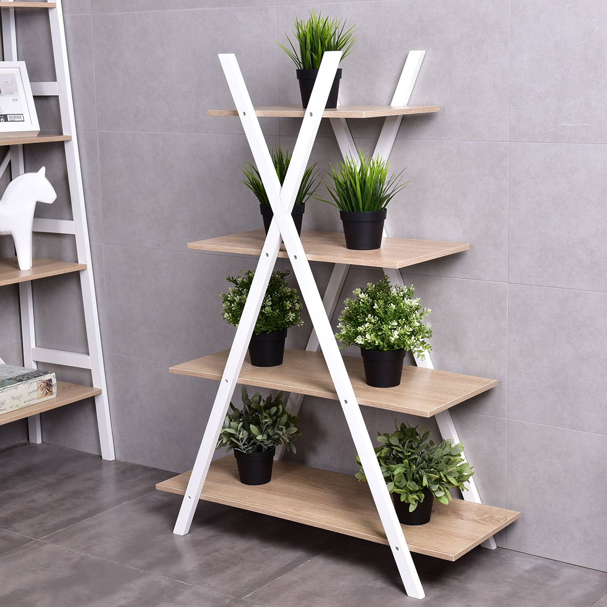 X-Shape 4-Tier Display Shelf Rack Potting Ladder, White Plant Stands   at Gallery Canada