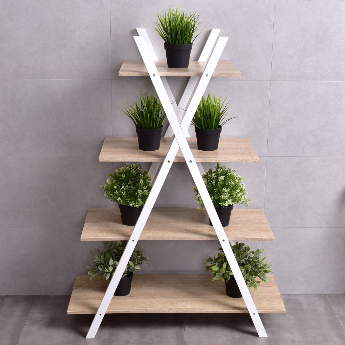 X-Shape 4-Tier Display Shelf Rack Potting Ladder, White Plant Stands   at Gallery Canada