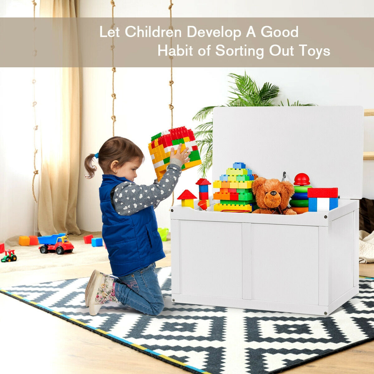 Safety Hinge Wooden Chest Organizer Toy Storage Box, White Kids Storage   at Gallery Canada