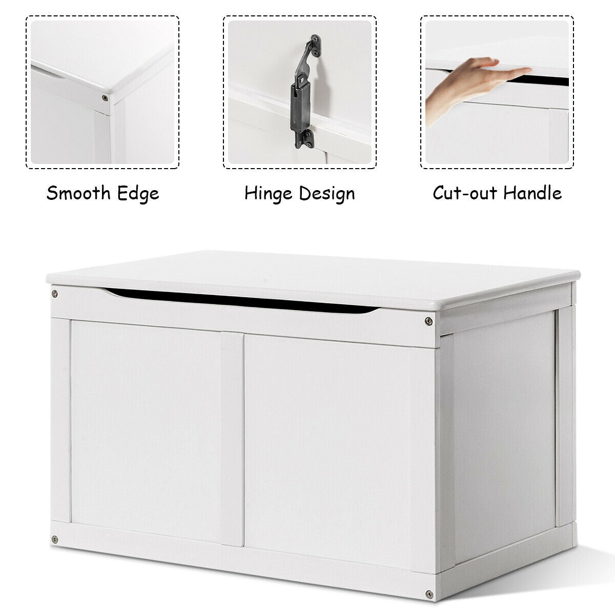 Safety Hinge Wooden Chest Organizer Toy Storage Box, White Kids Storage   at Gallery Canada