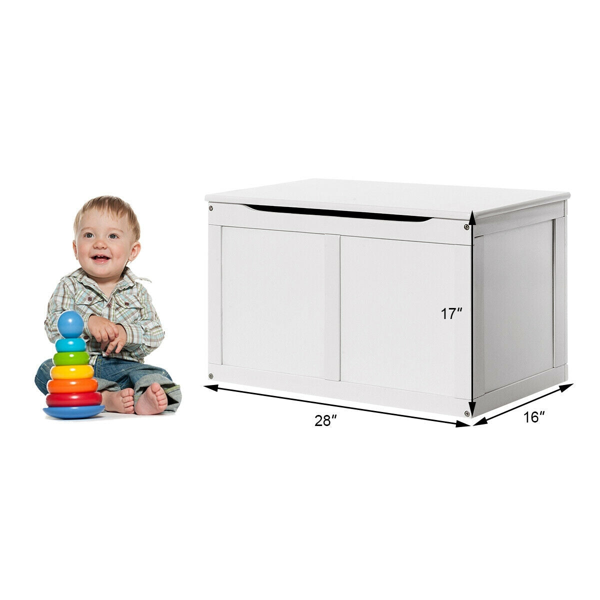 Safety Hinge Wooden Chest Organizer Toy Storage Box, White Kids Storage   at Gallery Canada